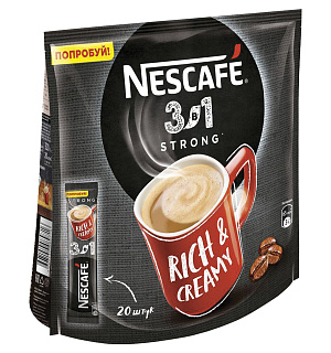 Кофе растворимый NESCAFE "3 в 1 Крепкий", КОМПЛЕКТ 20 пакетиков по 14,5 г (упаковка 290 г), 12460873