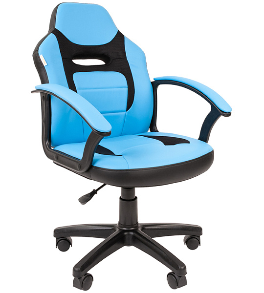 Кресло детское Chairman Kids 110, PL черный, экокожа голубая/ткань TW черная, регулир. по высоте
