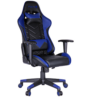 Кресло игровое Helmi HL-G02 "Grand Prix", экокожа, черная/синяя, 2 подушки