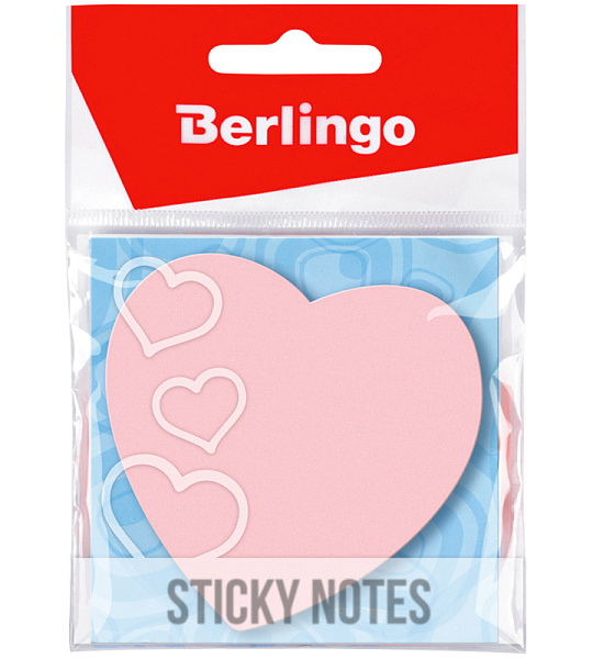 Самоклеящийся блок фигурный Berlingo "Сердце", 70*70мм, 50л, малиновый неон, европодвес