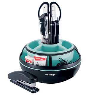 Настольный органайзер Berlingo "Instinct", 9 предметов, вращающийся, черный/мятный