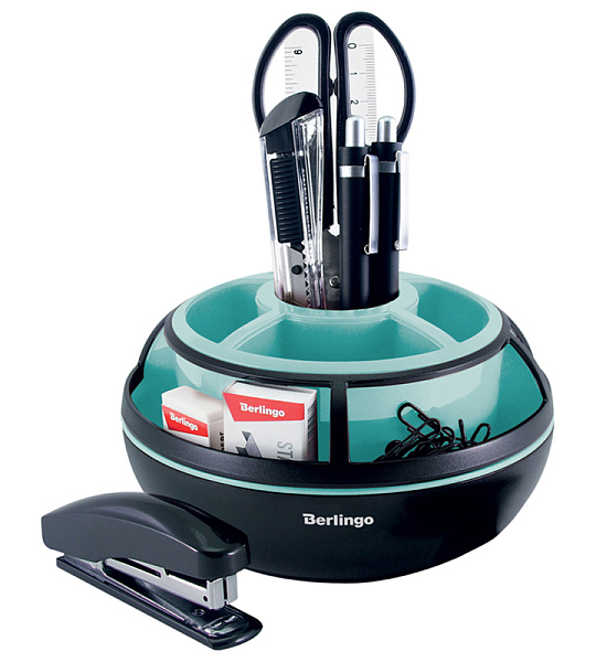 Настольный органайзер Berlingo "Instinct", 9 предметов, вращающийся, черный/мятный