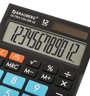 Калькулятор настольный BRAUBERG ULTRA COLOR-12-BKBU (192x143 мм), 12 разрядов, двойное питание, ЧЕРНО-ГОЛУБОЙ, 250497