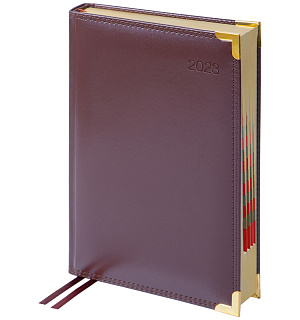 Ежедневник датированный 2023г., А5, 184л.,  кожа, Delucci, гладкая кожа, зол. срез, коричневый