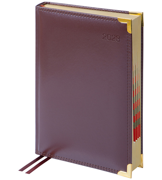 Ежедневник датированный 2023г., А5, 184л.,  кожа, Delucci, гладкая кожа, зол. срез, коричневый