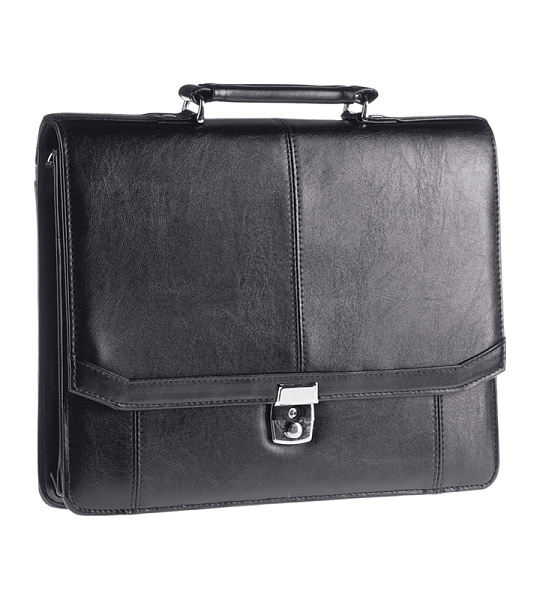 Портфель OfficeSpace "Flora", кожзам, черный, 2 отделения, метал. замок