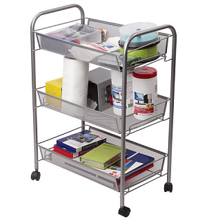 Этажерка (тележка) BRABIX офисно-бытовая 3 яруса, на колесах, металл, серебристая, 43,5х26х62,5 см, 603752
