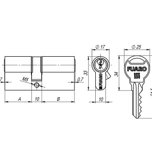 Цилиндровый механизм Fuaro R300/70-BL (30х10х30) BBP, 5 ключей, цвет латунь