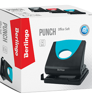 Дырокол Berlingo "Office Soft" 20л., пластиковый, синий, с линейкой