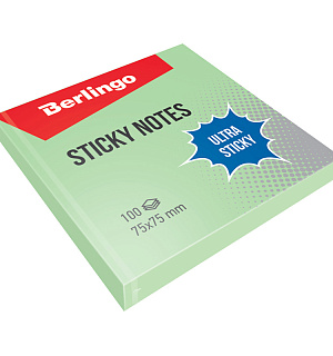Самоклеящийся блок Berlingo "Ultra Sticky", 75*75мм, 100л, пастель, зеленый