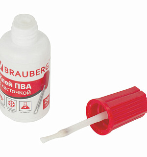 Клей ПВА BRAUBERG, 20 г, с кисточкой, морозостойкий, 222875