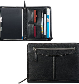 Папка из кожзаменителя на молнии, 340х260х25 мм, черная, 26-151-1