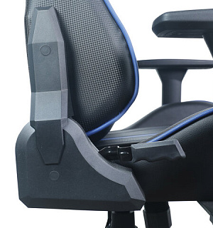 Кресло компьютерное BRABIX "GT Carbon GM-120", две подушки, экокожа, черное/синее, 531930