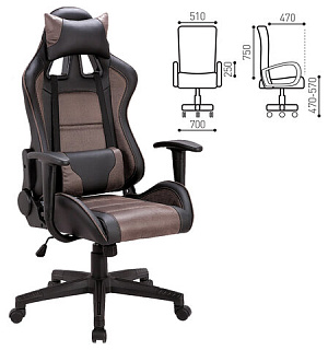 Кресло компьютерное BRABIX "GT Racer GM-100", две подушки, ткань, экокожа, черное/коричневое, 531819