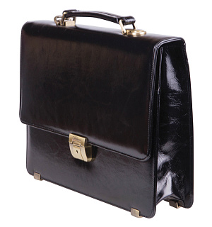 Портфель Delucci "Калипсо", кожа, черный, 1 отделение, метал. замок, с ремнем