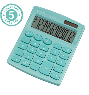 Калькулятор настольный Citizen SDC-812NR-GN, 12 разрядов, двойное питание, 102*124*25мм, бирюзовый