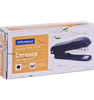 Степлер №10 OfficeSpace до 12л., пластиковый корпус, черный