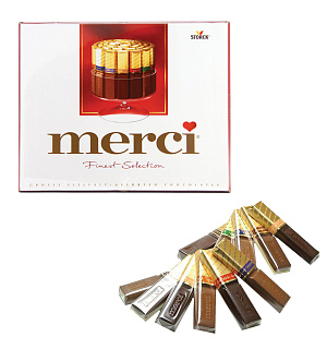 Конфеты шоколадные MERCI (Мерси), ассорти, 250 г, картонная коробка, 015409-35