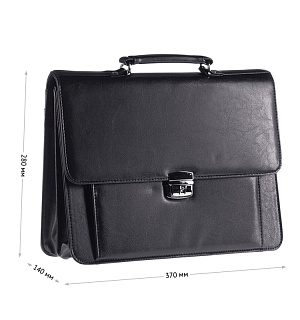 Портфель OfficeSpace "Irida", кожзам, черный, 2 отделения, метал. замок