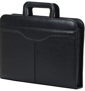 Папка из натуральной кожи на молнии, с выдвижными ручками, 385х280х50, черная, 8-021