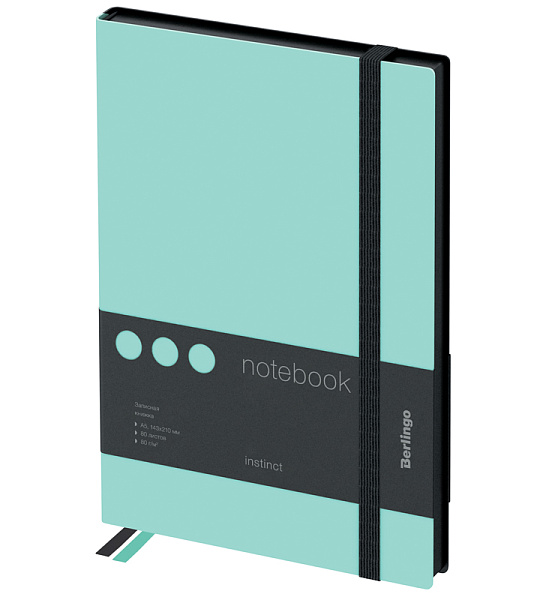 Записная книжка А5 80л., кожзам, Berlingo "Instinct", черный срез, черный/мятный, с резинкой