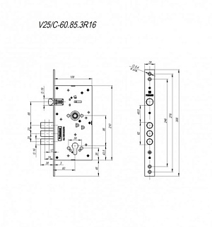 Корпус врезного замка c защёлкой V25/C-60.85.3R16