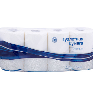 Бумага туалетная OfficeClean "Premium" 3-слойная, 8шт., тиснение, белая