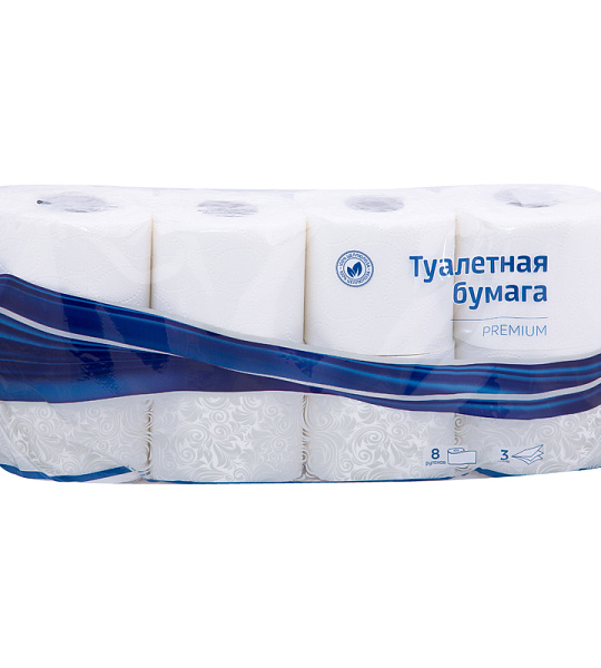 Бумага туалетная OfficeClean "Premium" 3-слойная, 8шт., тиснение, белая