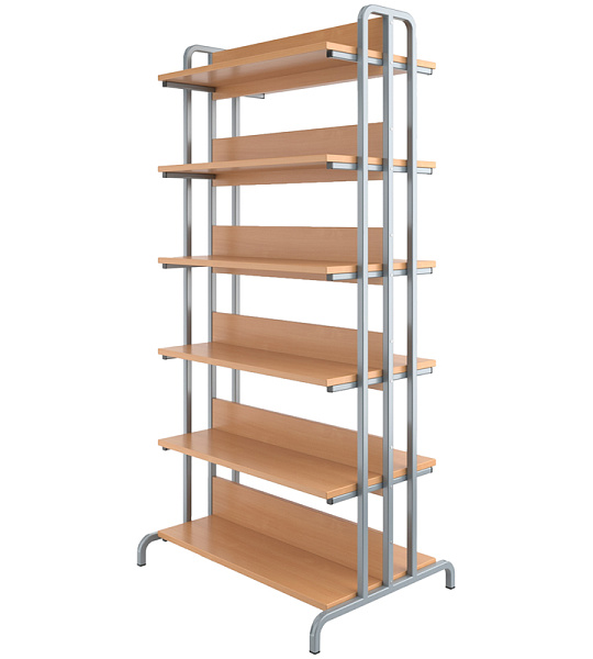 Стеллаж библиотечный двухсторонний Мета Мебель, 900*690*1890мм, каркас металл серый, бук (ПОД ЗАКАЗ)