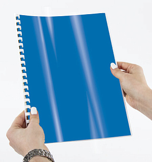 Обложки пластиковые для переплета, А4, КОМПЛЕКТ 100 шт., 300 мкм, синие, BRAUBERG, 530941