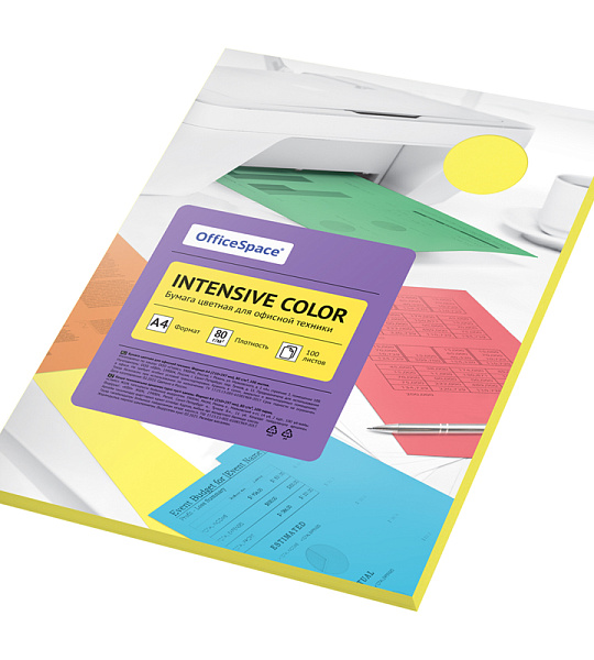 Бумага цветная OfficeSpace "Intensive Color", A4, 80г/м², 100л., (желтый)