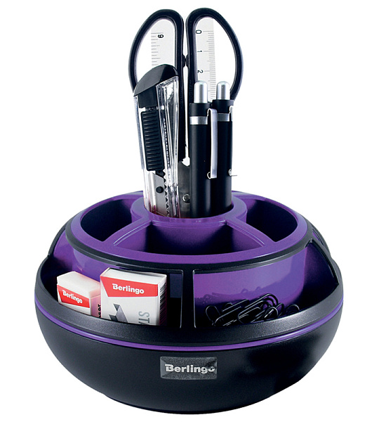 Настольный органайзер Berlingo "Apex", 9 предметов, вращающийся, черный/фиолетовый