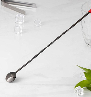 Ложка барная с мадлером, 33,5 см, цвет чёрный