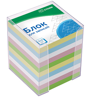 Блок для записей СТАММ "Basic" 9*9*9см, пластиковый бокс, цветной