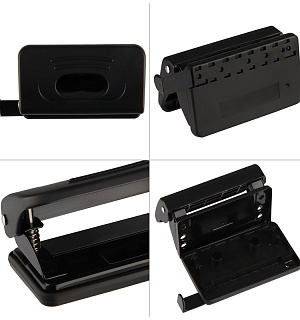 Дырокол OfficeSpace 10л., пластиковый, черный, с линейкой