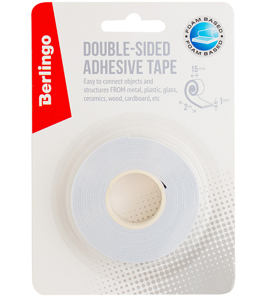 Клейкая лента двусторонняя Berlingo, 15мм*2м, на вспененной основе, 1мм, блистер