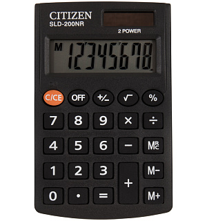 Калькулятор карманный Citizen SLD-200NR, 8 разрядов, двойное питание, 62*98*10мм, черный