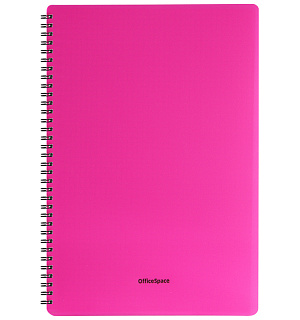 Тетрадь 60л. А4 клетка на гребне OfficeSpace "Neon", пластиковая обложка, розовая