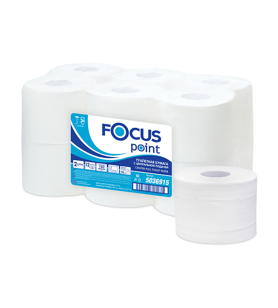 Бумага туалетная Focus Point, 2 слойн, 120м/рул, ЦВ, тиснение, белая