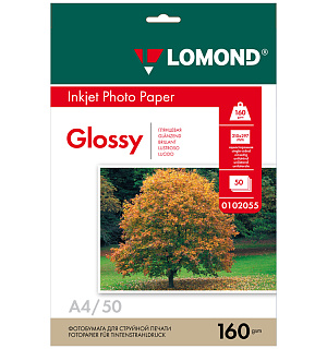 Фотобумага А4 для стр. принтеров Lomond, 160г/м2 (50л) глянцевая односторонняя
