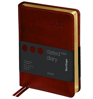 Ежедневник датированный 2023г., А6, 184л., кожзам, Berlingo "xGold", зол. срез, коричневый