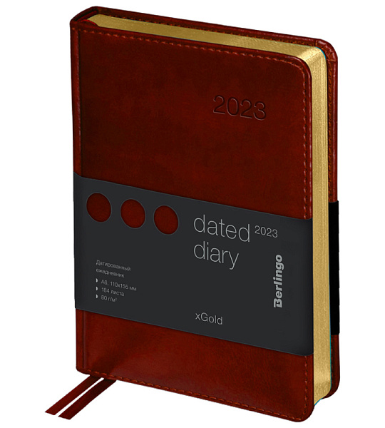 Ежедневник датированный 2023г., А6, 184л., кожзам, Berlingo "xGold", зол. срез, коричневый