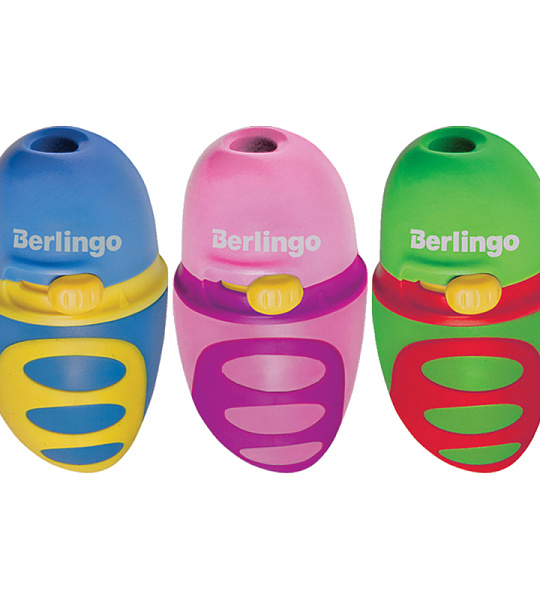 Точилка пластиковая Berlingo "Riddle" 1 отверстие, контейнер, c регулятором заточки грифеля, ассорти