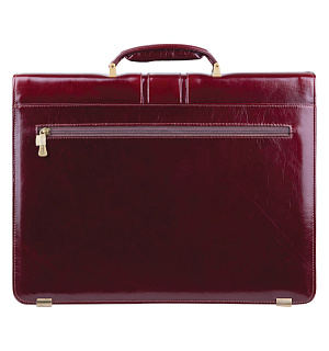 Портфель Delucci "Стефано", кожа, темный коньяк, 2 отделения, метал. замок, с ремнем