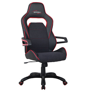 Кресло компьютерное BRABIX "Nitro GM-001", ткань, экокожа, черное, вставки красные, 531816