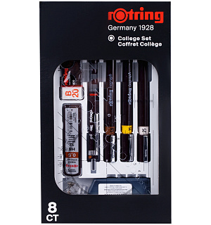 Набор изографов Rotring 0,25/0,35/0,5мм, мех. карандаш 0,5мм, грифели, ластик, насадка для циркуля