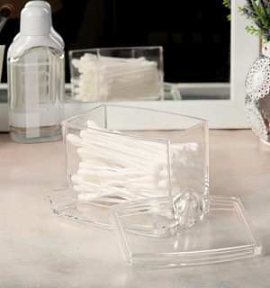 Органайзер для хранения ватных палочек, 9 × 10 × 7 см, цвет прозрачный