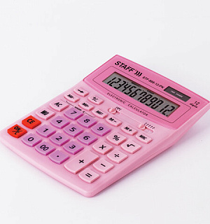 Калькулятор настольный STAFF STF-888-12-PK (200х150 мм) 12 разрядов, двойное питание, РОЗОВЫЙ, 250452