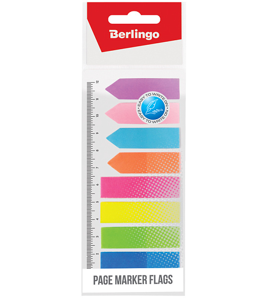 Флажки-закладки Berlingo, 45*12/42*12мм, 25л*8 неоновых цветов, с линейкой, европодвес