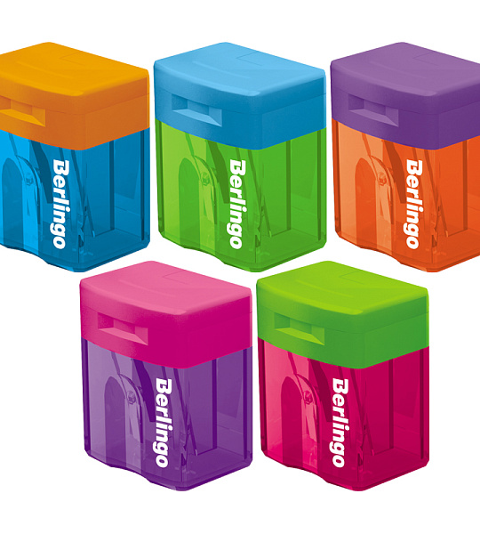 Точилка пластиковая Berlingo "Fuze" 1 отверстие, контейнер, ассорти